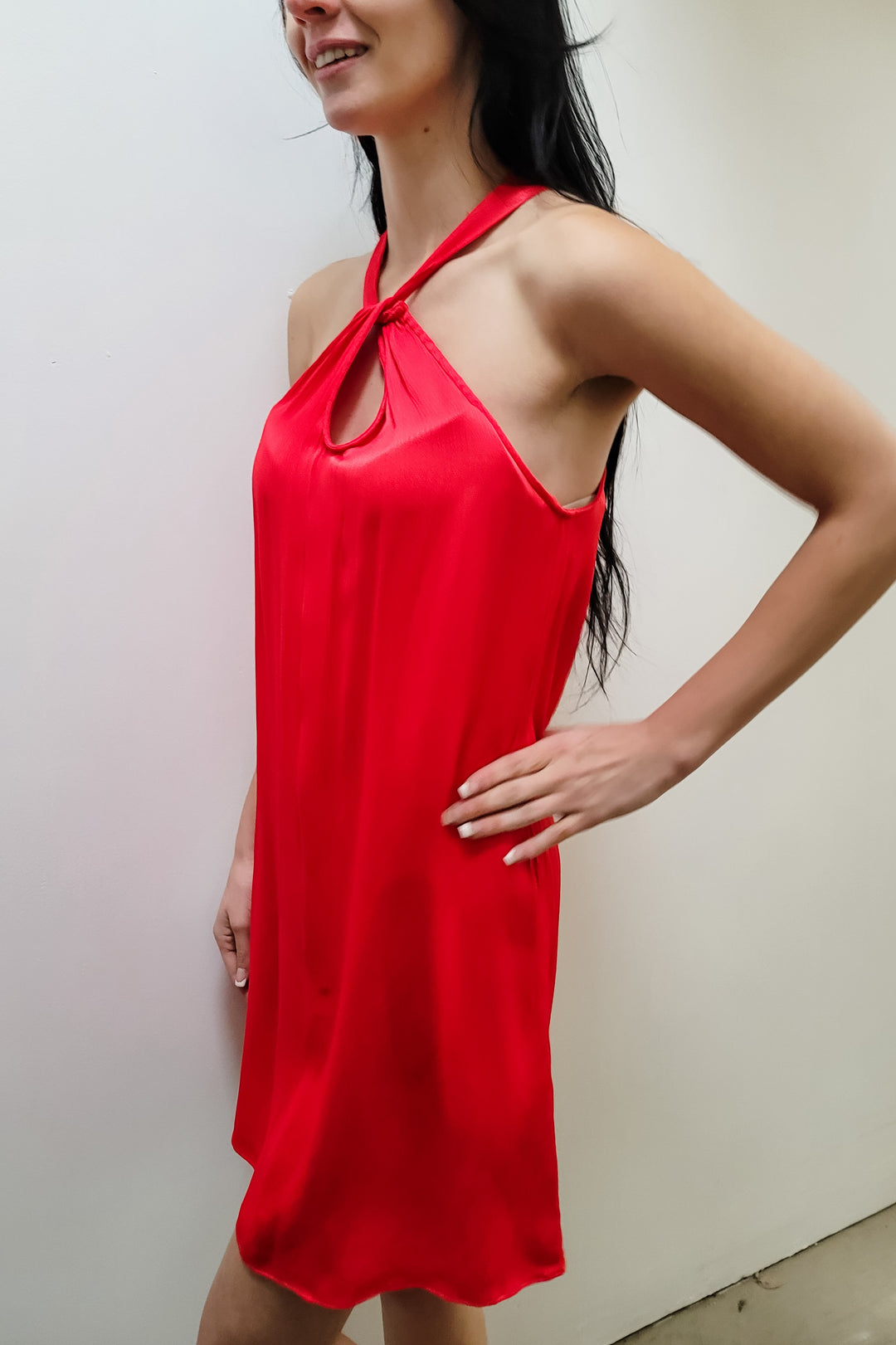 Bobi Black Red High Neck A-Line Mini Dress