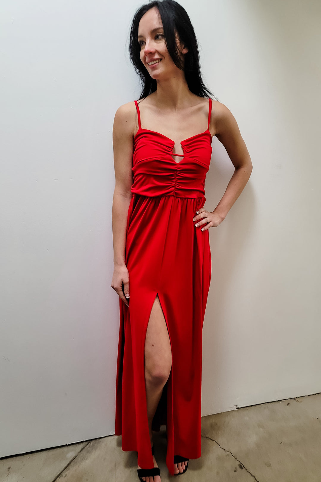 Susana Monaco Perfect Red String Gather Maxi Dress