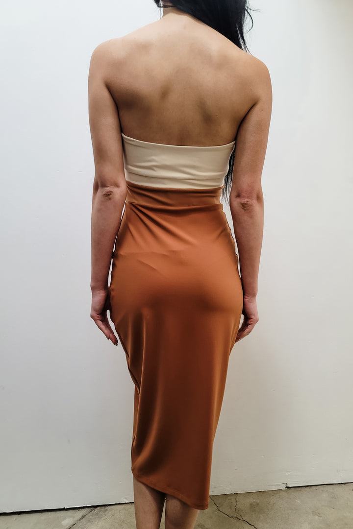 Susana Monaco White & Brown Color Block Tube Dress