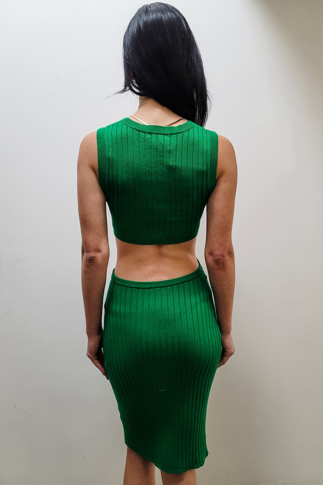Bobi Green Ribbed Cutout Waist Dress Bobi Green Ribbed Cutout Waist Dress