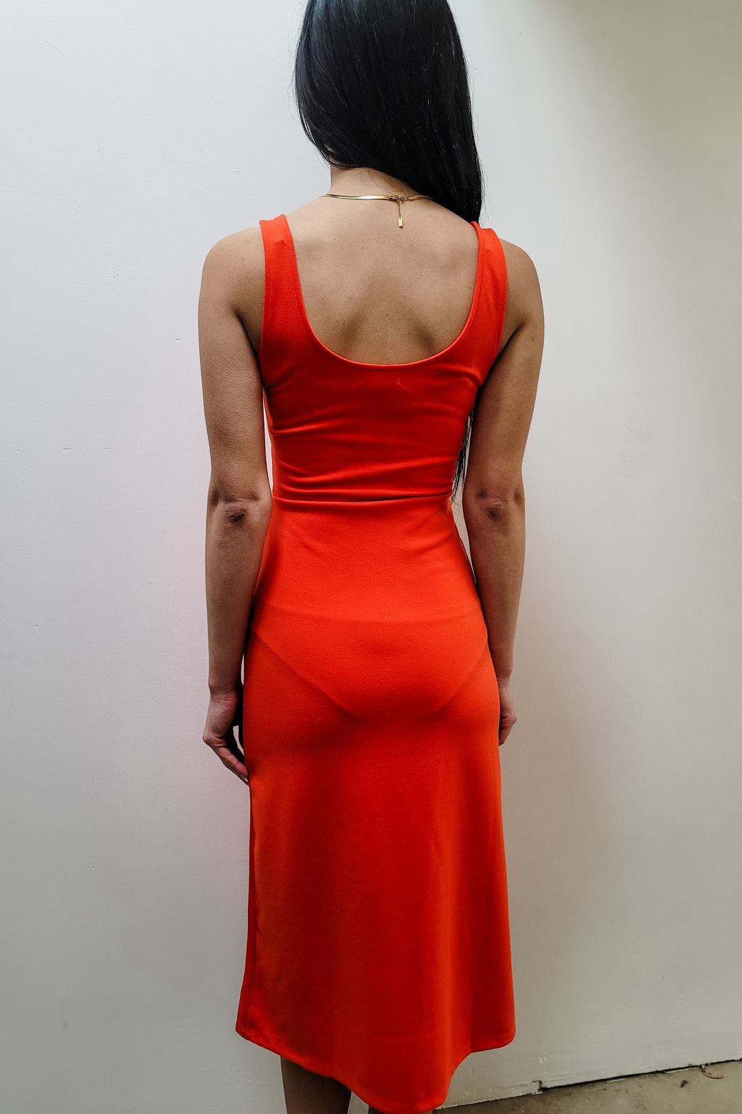 Open Edit Red Mandarin Scoop Neck Stretch Sheath Midi Dress