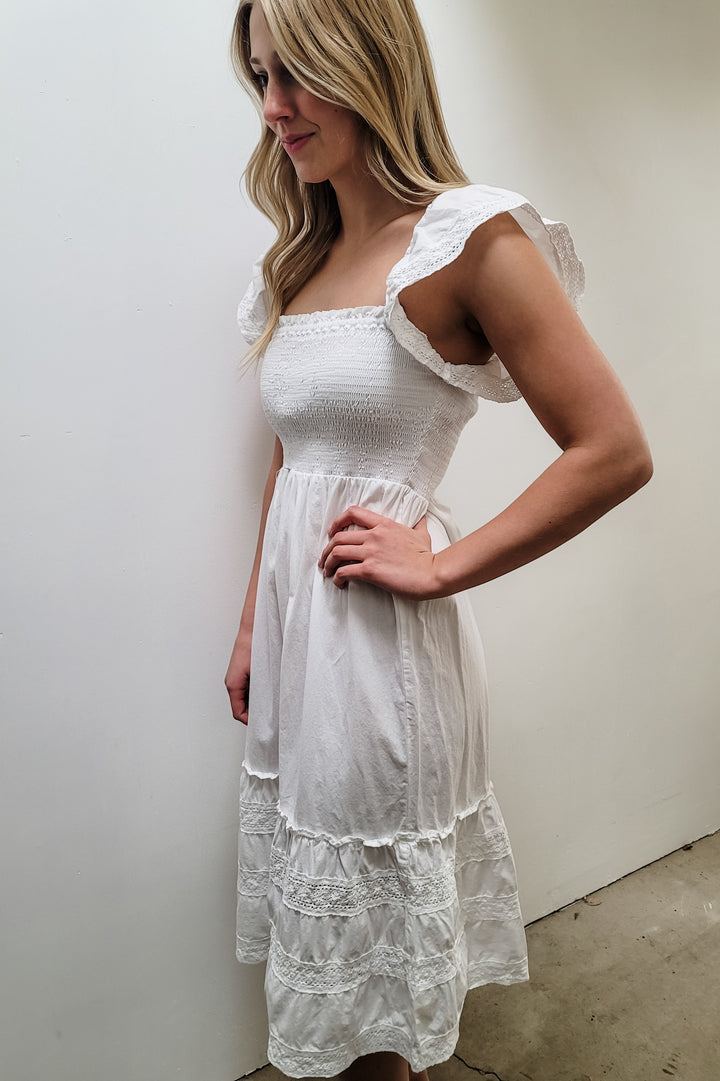 Bobi White Lace Midi Dress