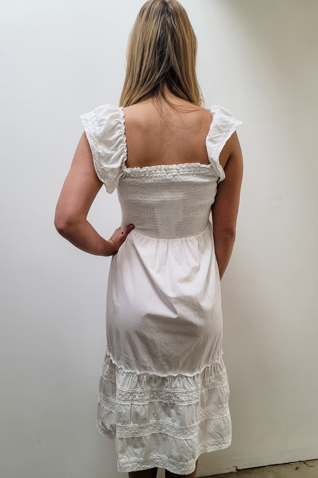 Bobi White Lace Midi Dress