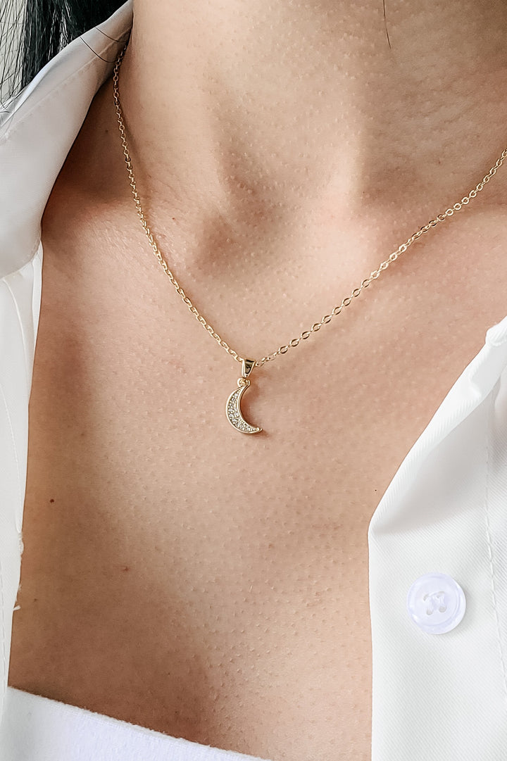 Gold Rhinestone Moon Necklace