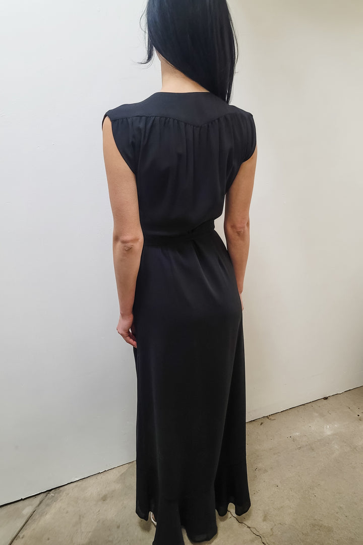 Yumi Kim Black Cap Sleeve Maxi Wrap Dress