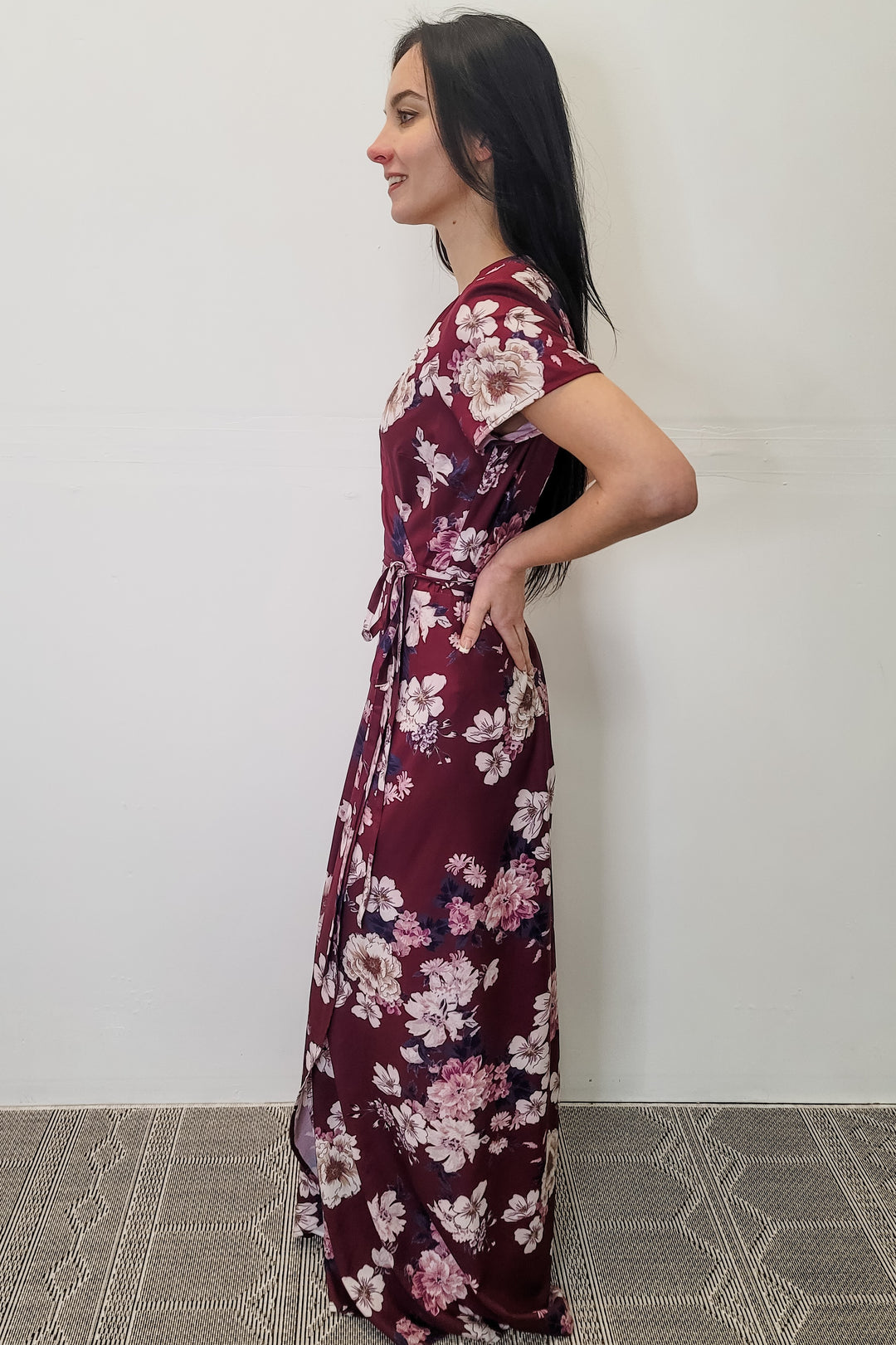 Yumi Kim Burgundy Floral Wrap Maxi Dress