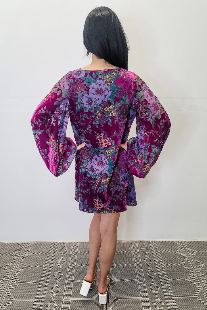 Yumi Kim Purple Floral Velvet LS Mini Dress