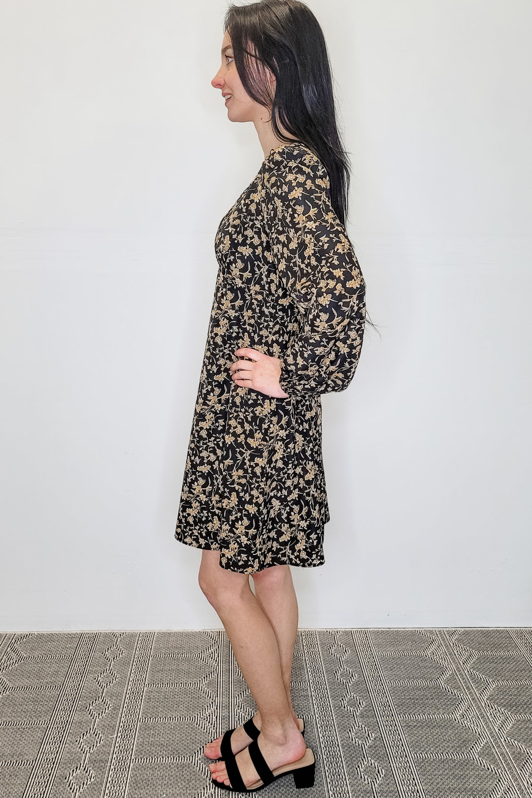 Lucy Paris Black & Gold Floral LS Mini Dress