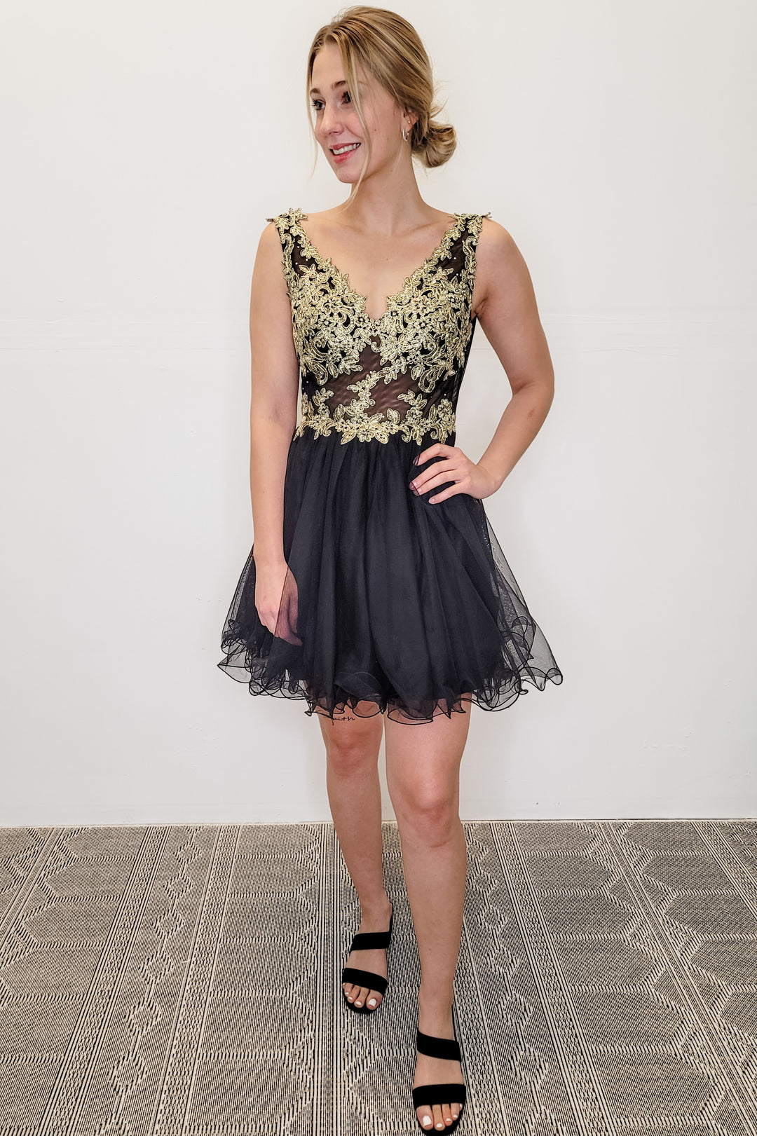 Blondie Nites Tulle Black and Gold Embellished Mini Dress Luscious Boutique Blondie Nites Tulle Black and Gold Embellished Mini Dress Luscious Boutique