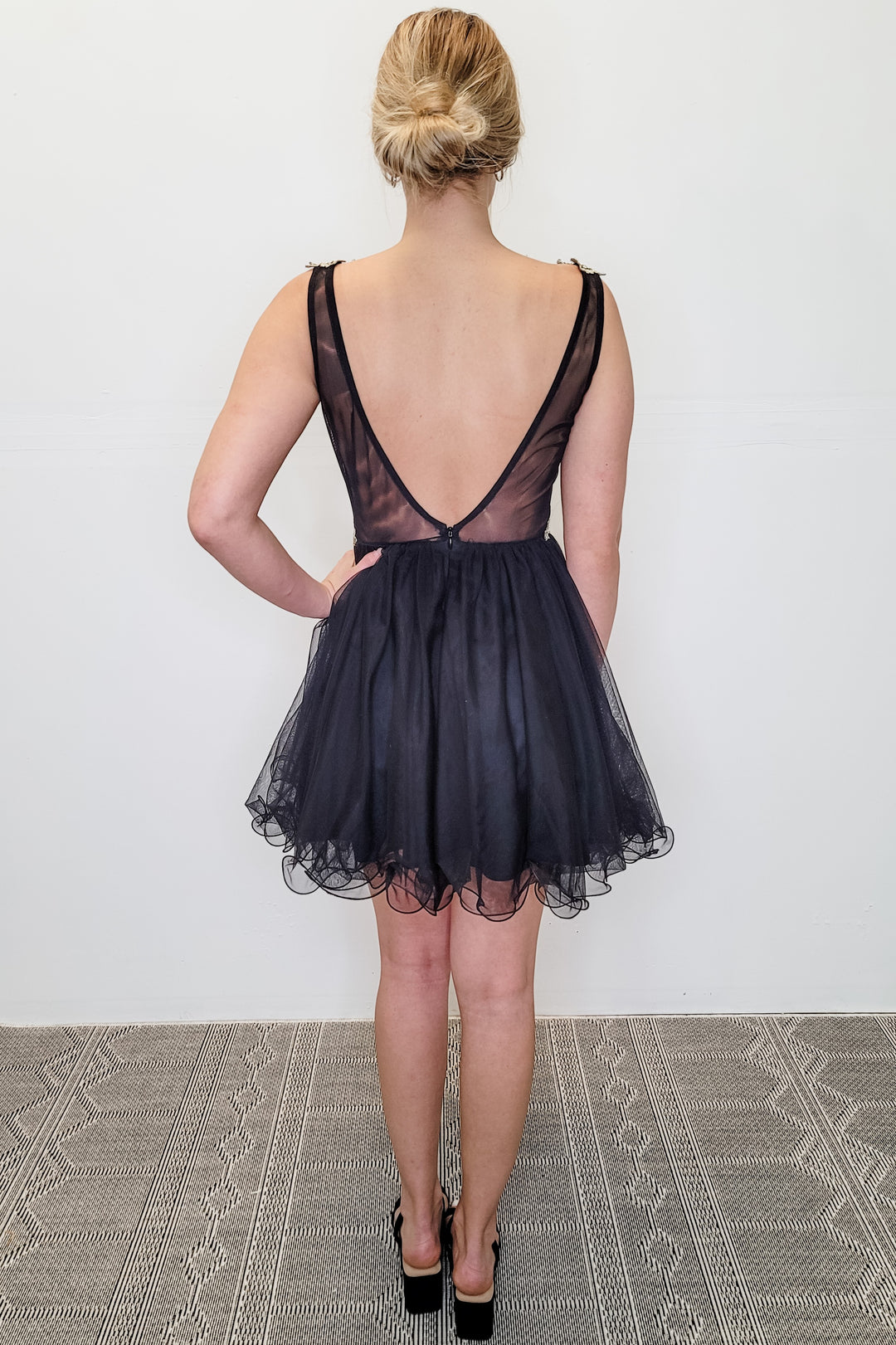 Blondie Nites Tulle Black and Gold Embellished Mini Dress Luscious Boutique Blondie Nites Tulle Black and Gold Embellished Mini Dress Luscious Boutique