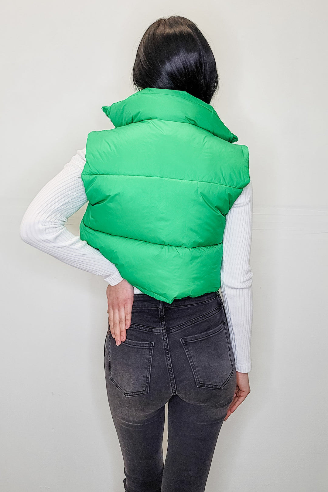 Kelly Green Crop Puffer Vest