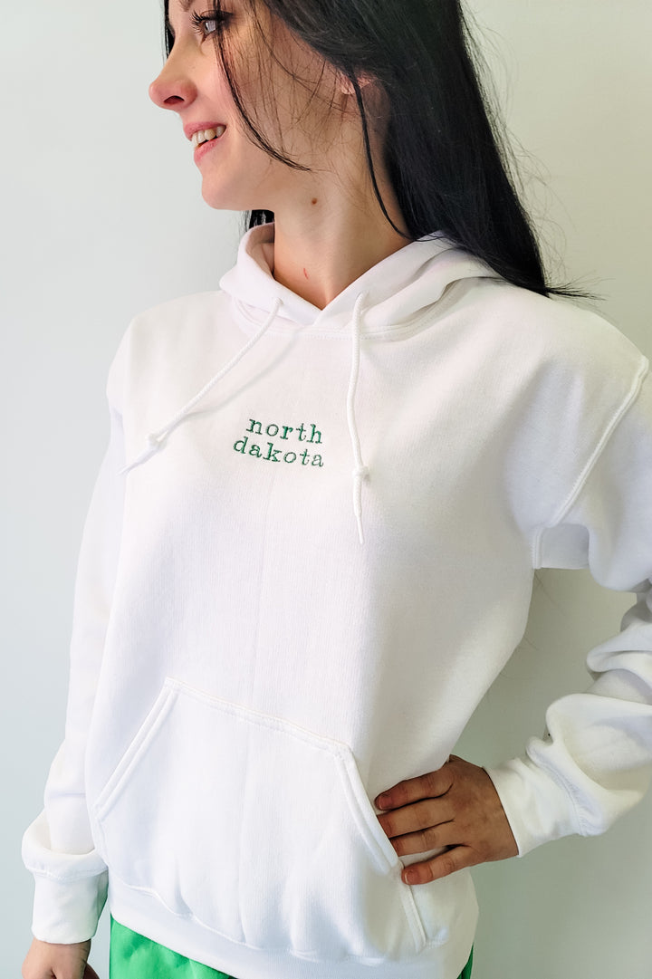 North Dakota White Hoodie Sweatshirt