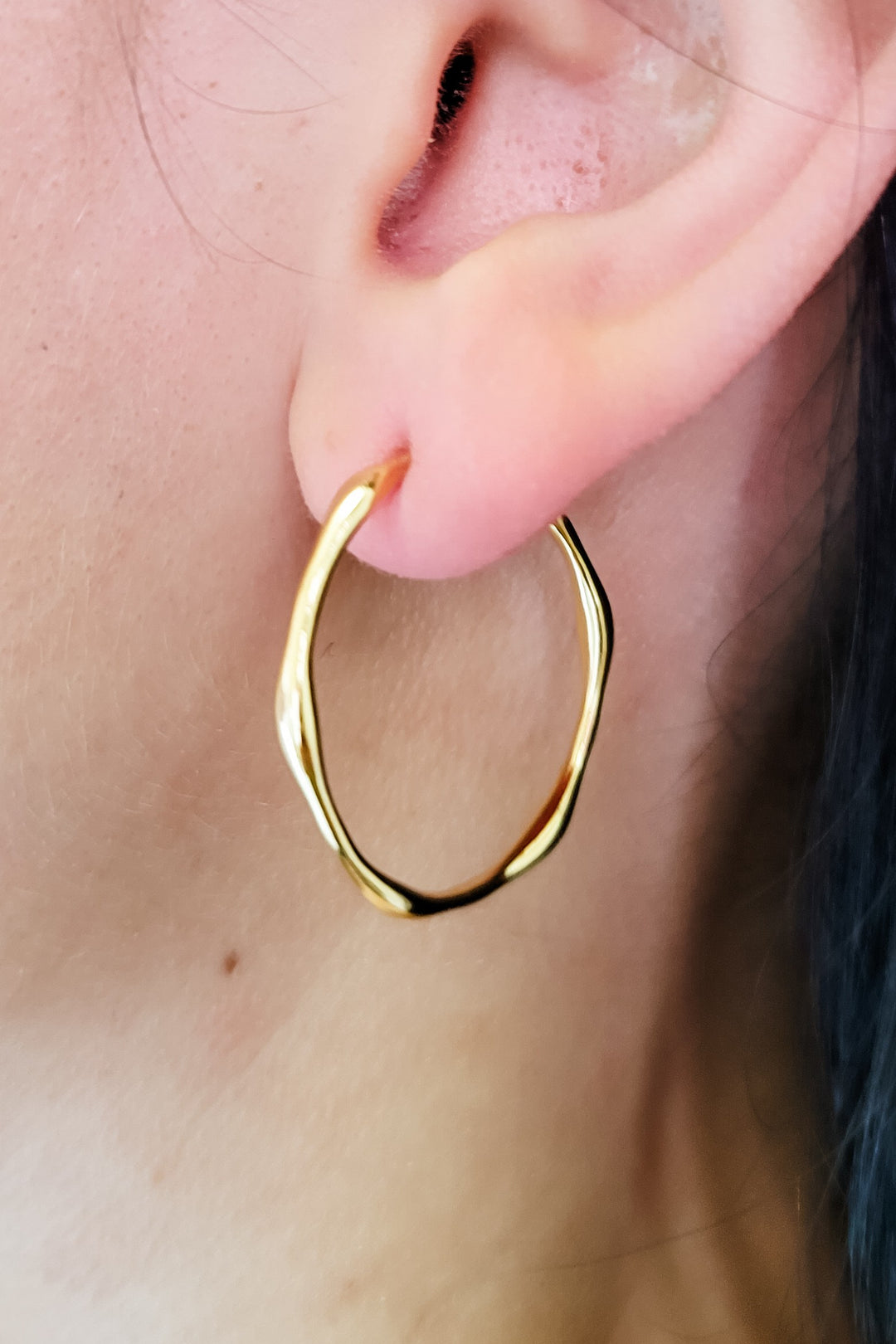 Gold Wavy Hoop Earrings