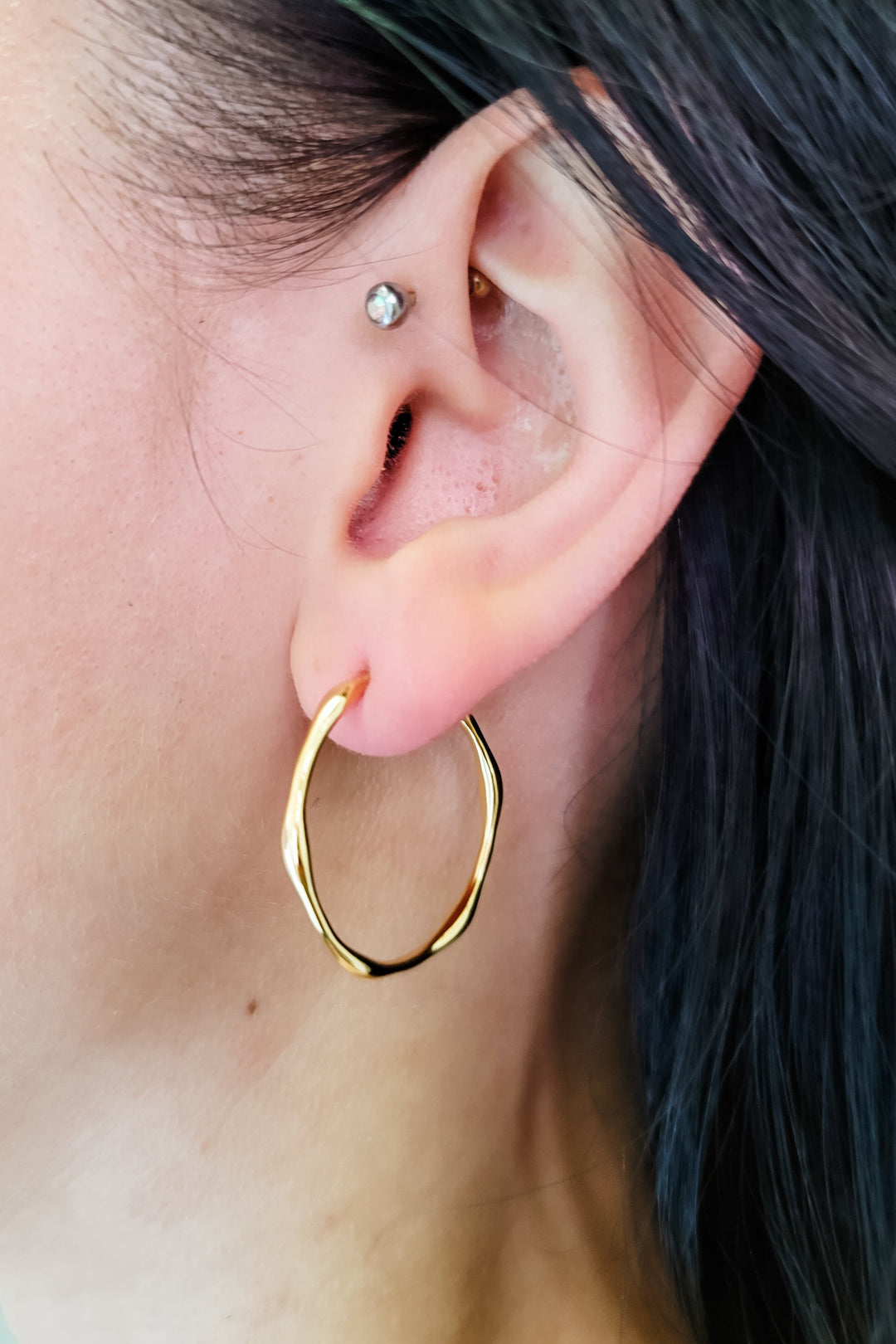 Gold Wavy Hoop Earrings