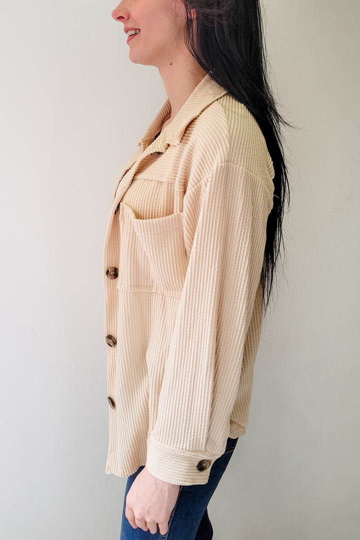 Spring Wheat Ribbed Cord Button Down Shacket