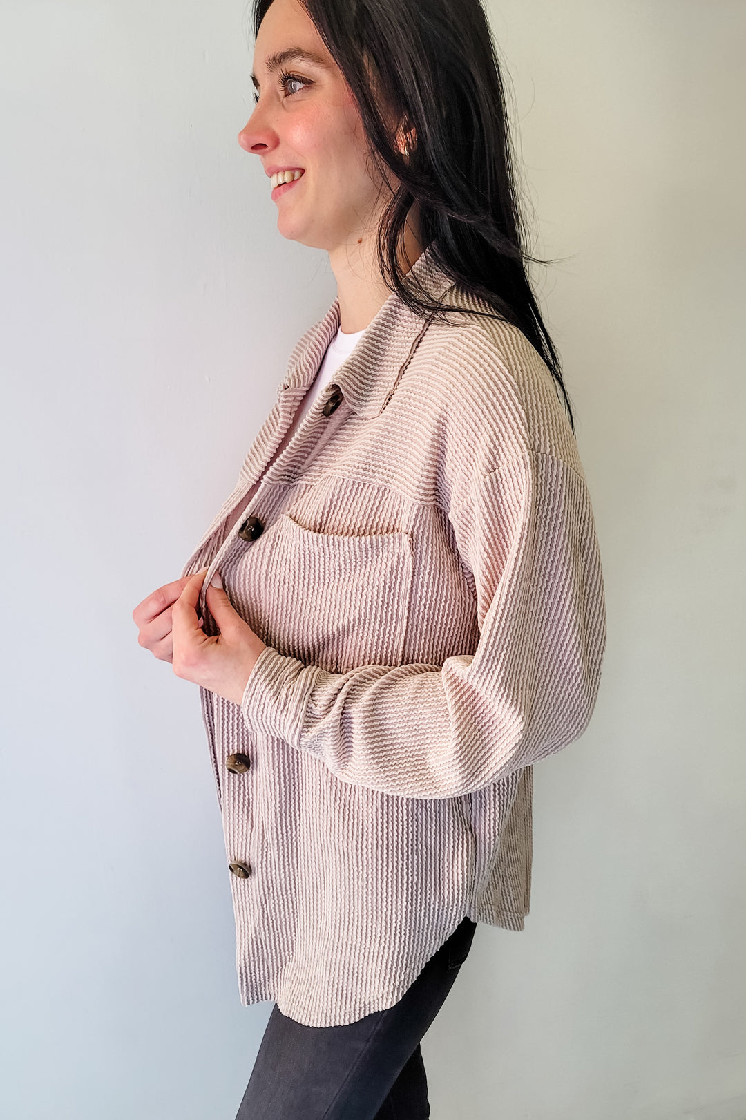 Light Mauve Ribbed Cord Button Jacket