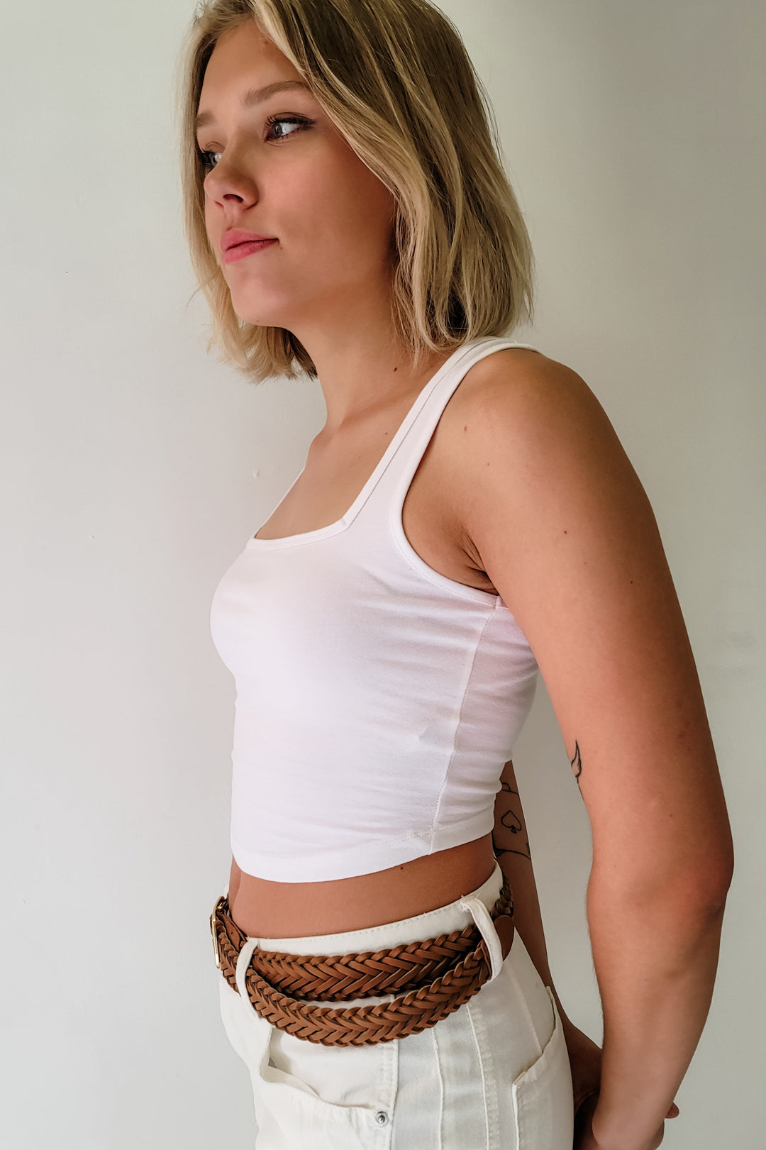 White Square Neck Crop Cami Tank Top