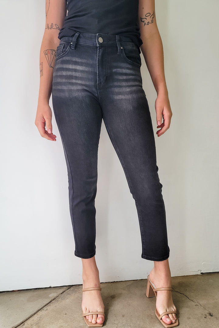 Risen Black High Rise Crop Straight Jeans