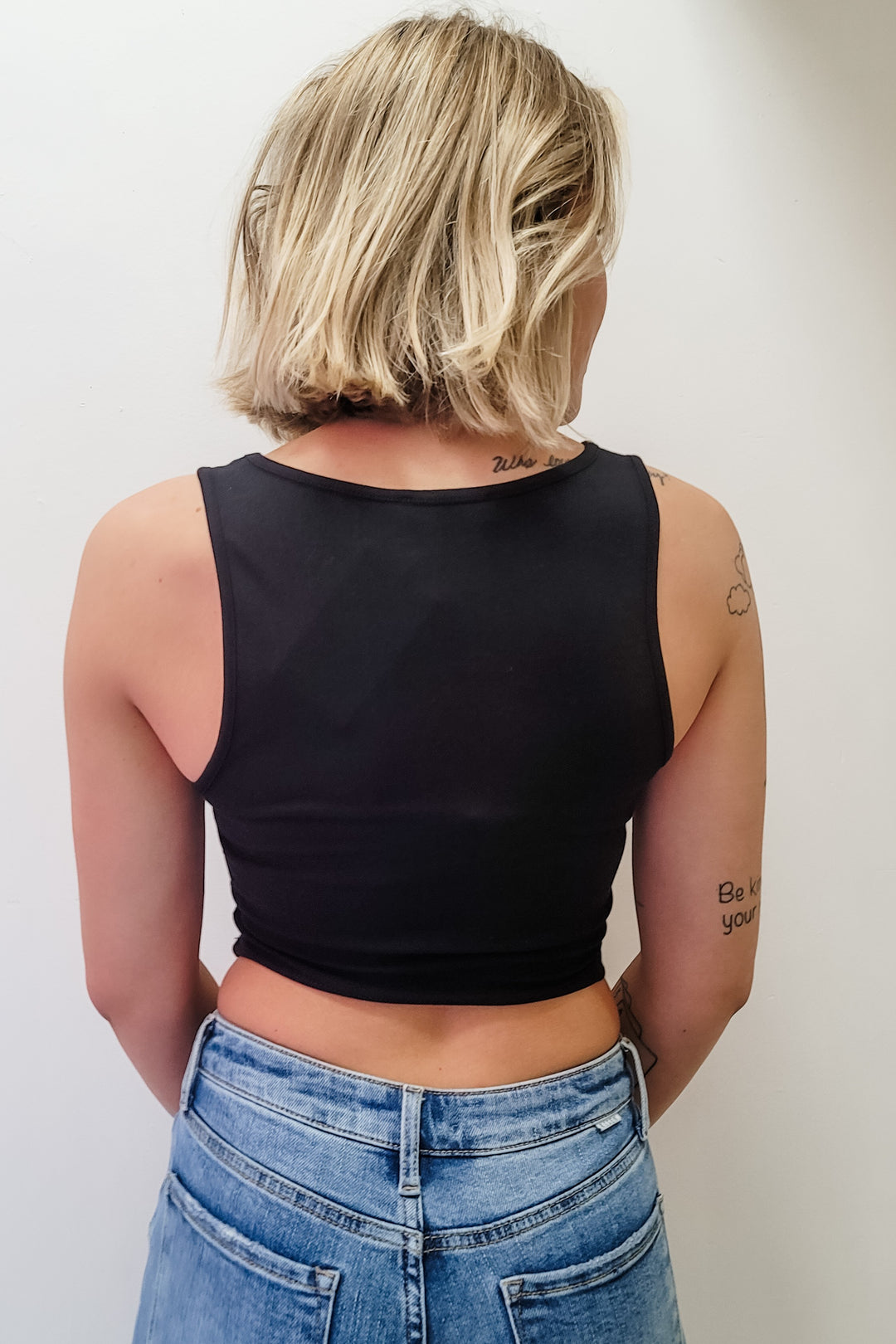 Black Square Neck Crop Cami Tank Top