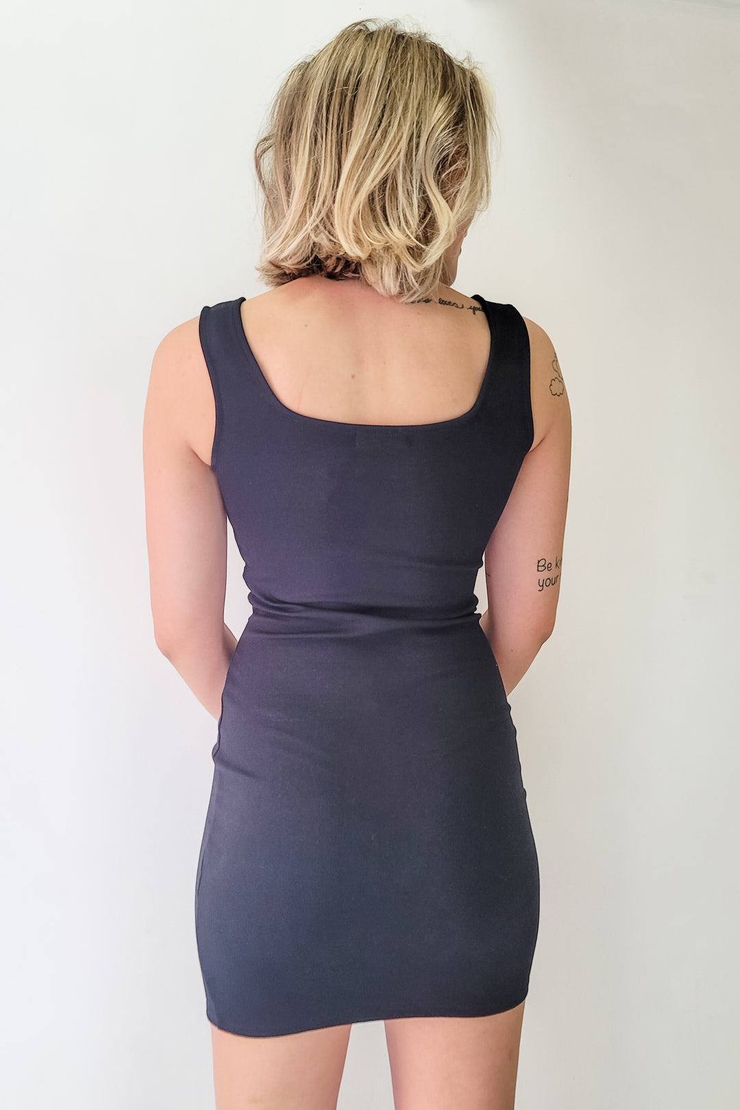 Black Square Neck Ponte Mini Dress