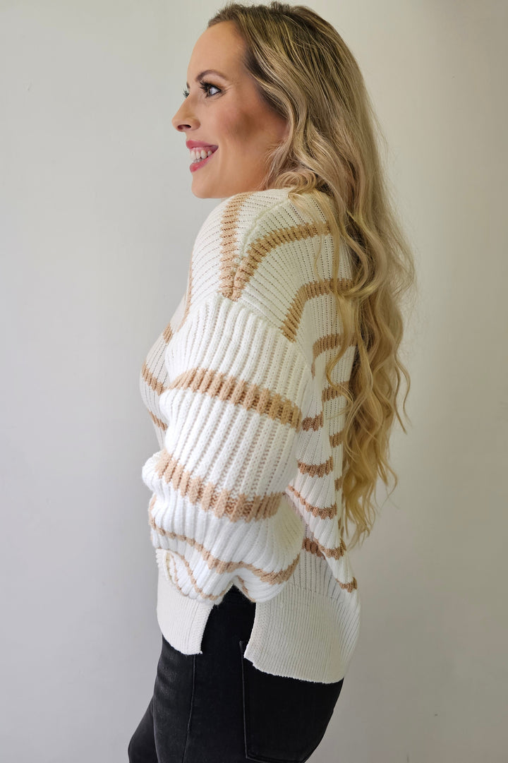 Ivory & Taupe Striped Knit Sweater