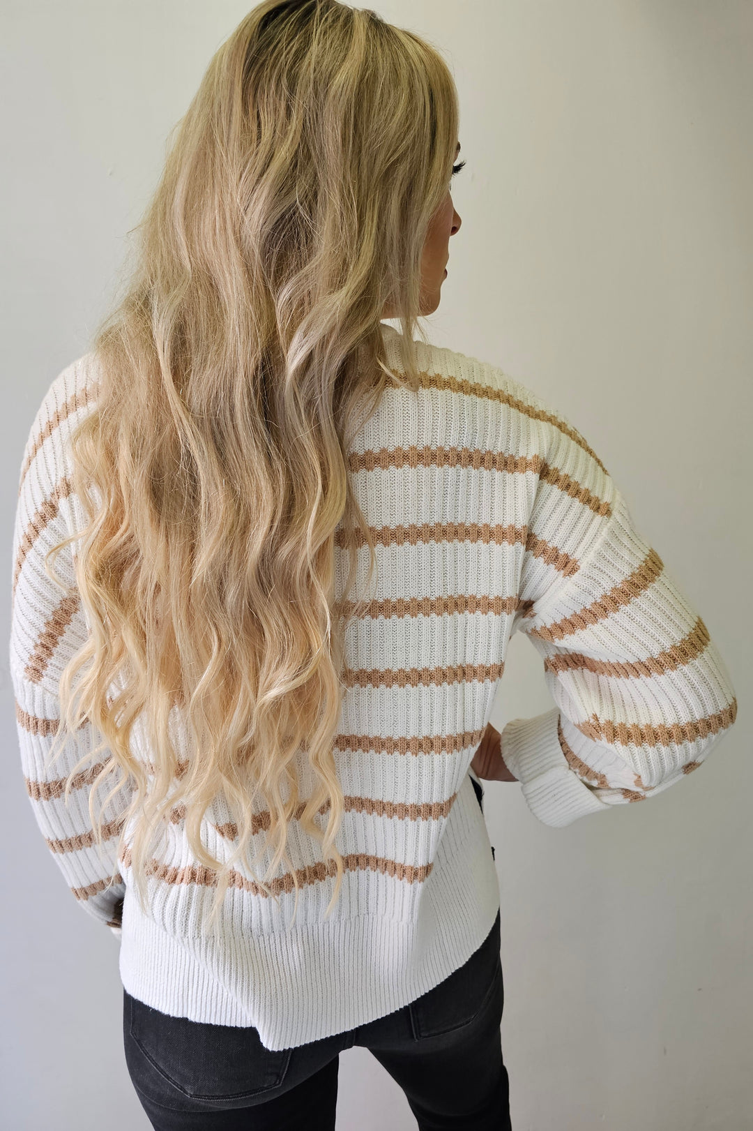 Ivory & Taupe Striped Knit Sweater