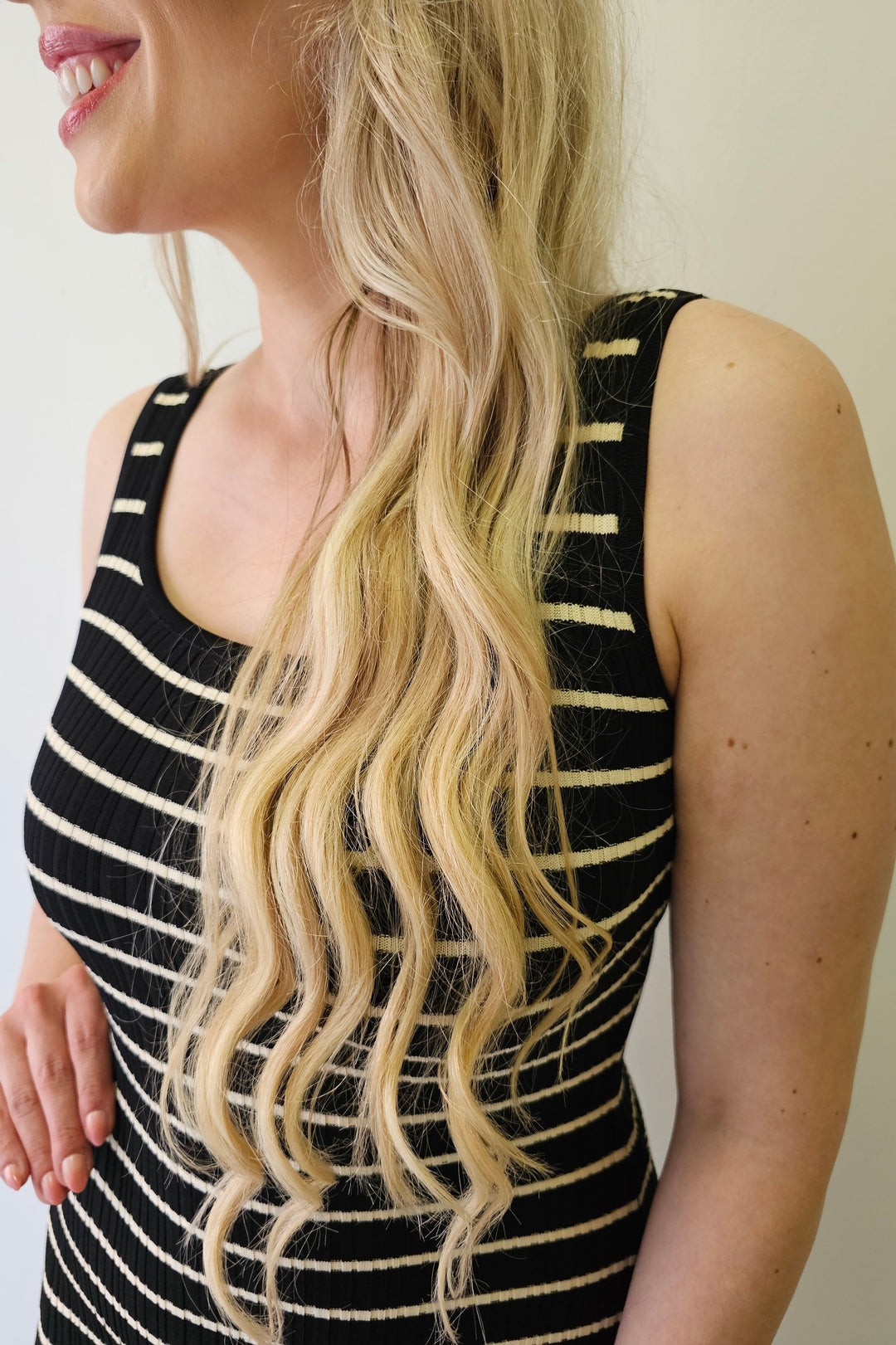 Black & Off White Stripe Knit Maxi Dress