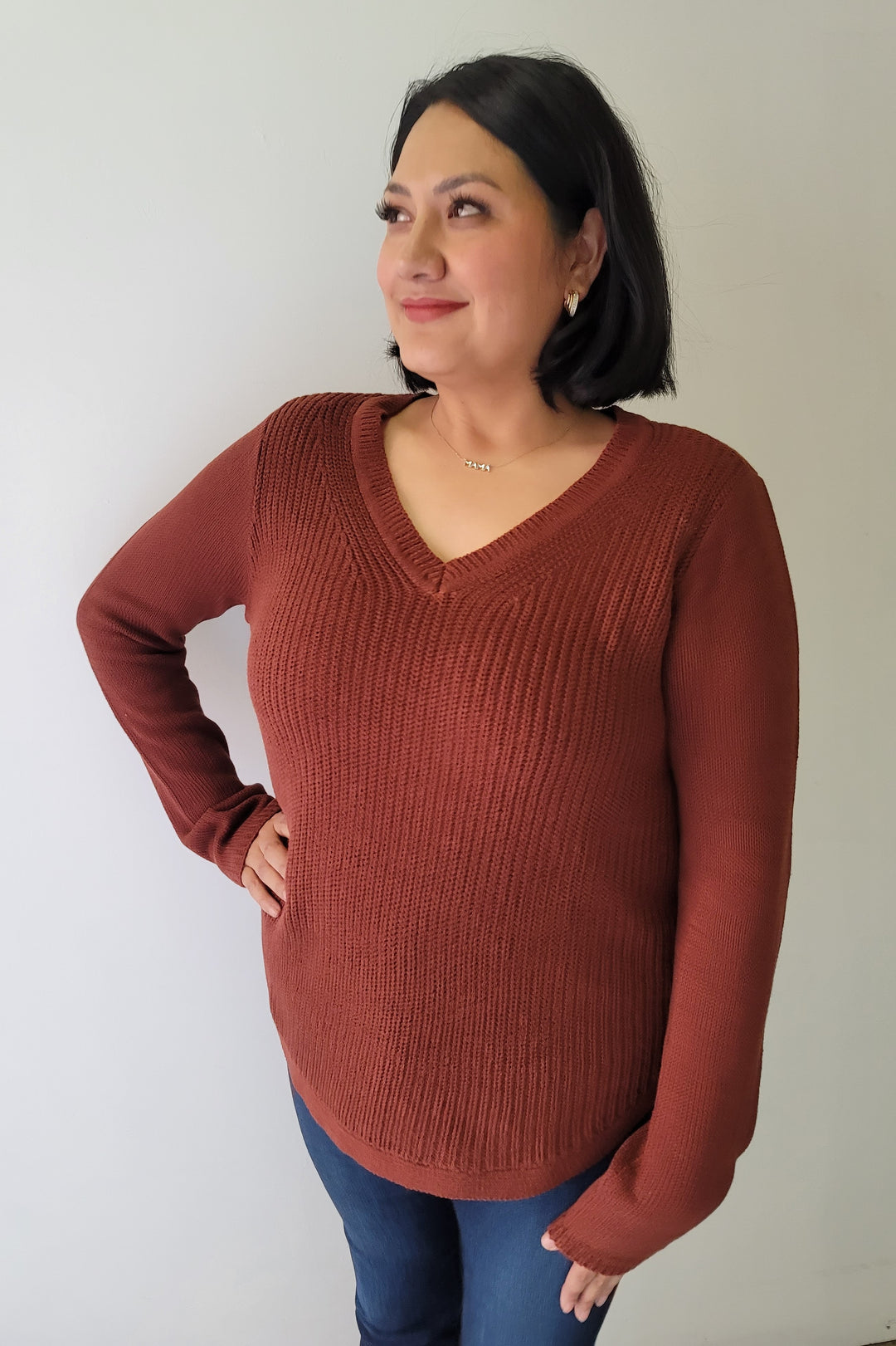 RD Style Burgundy V Neck Sweater