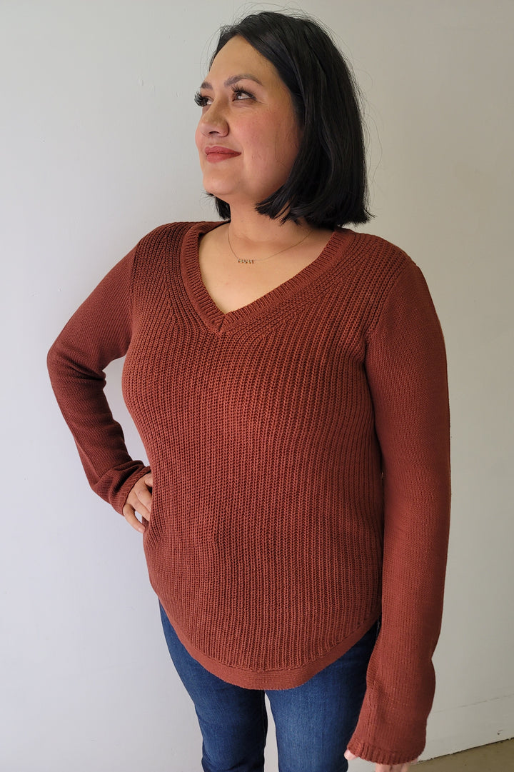 RD Style Burgundy V Neck Sweater