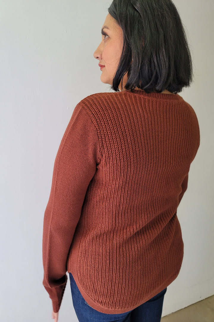 RD Style Burgundy V Neck Sweater