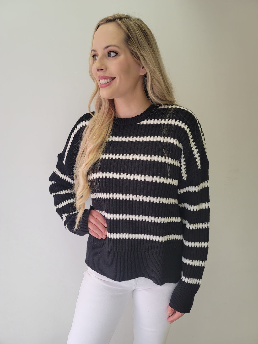 Black & White Striped Knit Sweater