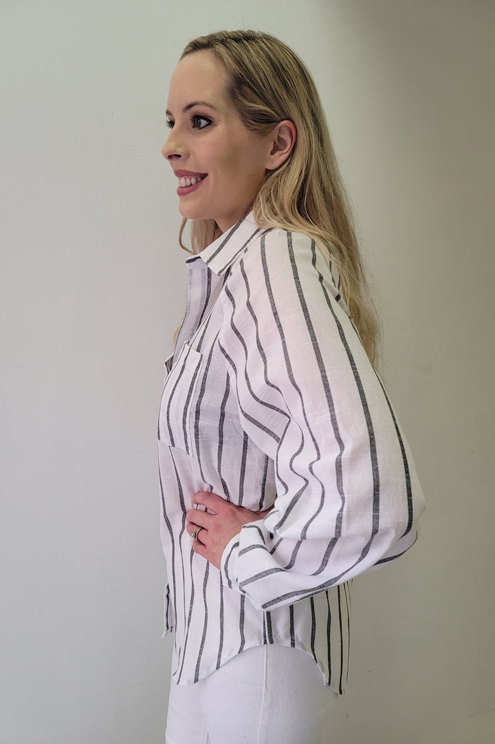 White & Black Stripe Button Oversize Shirt