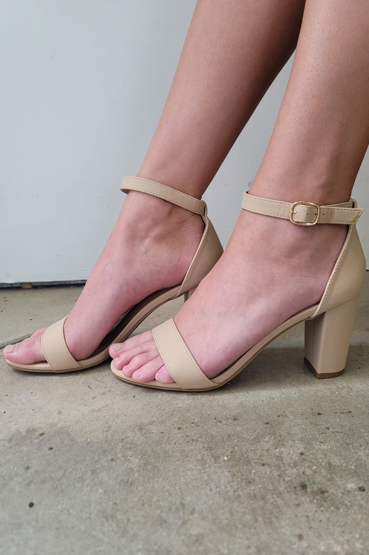 Nude Striking Ankle Strap Sandal High Heels