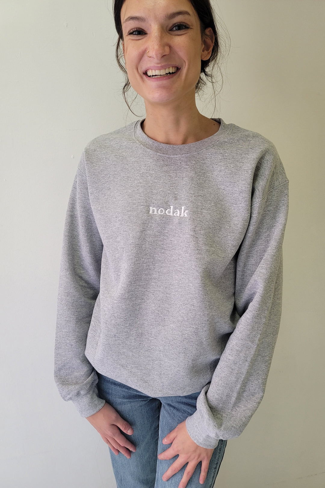 Nodak Grey Embroidered Crewneck Sweatshirt