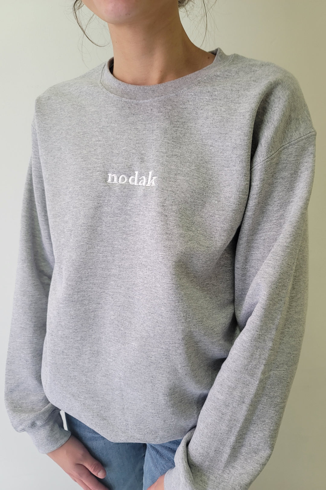 Nodak Grey Embroidered Crewneck Sweatshirt