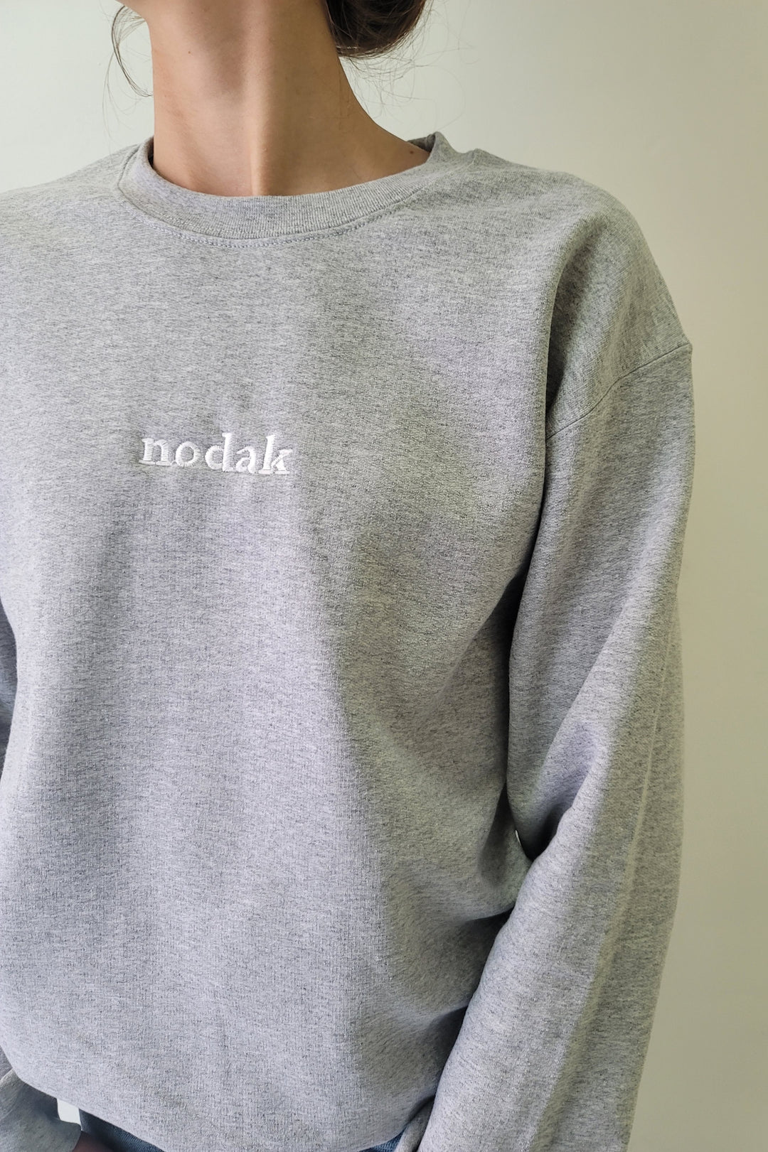 Nodak Grey Embroidered Crewneck Sweatshirt