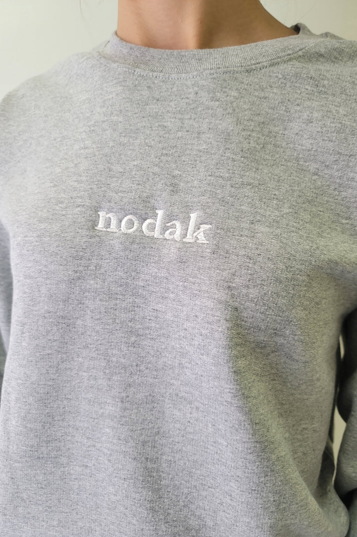 Nodak Grey Embroidered Crewneck Sweatshirt