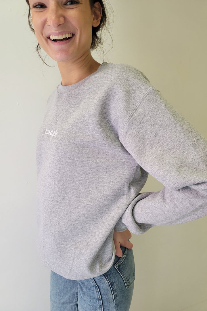 Nodak Grey Embroidered Crewneck Sweatshirt