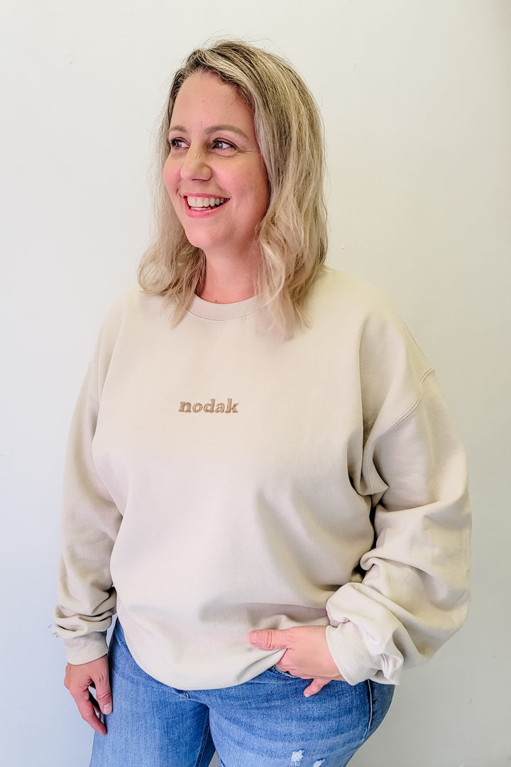 Nodak Tan Embroidered Crewneck Sweatshirt