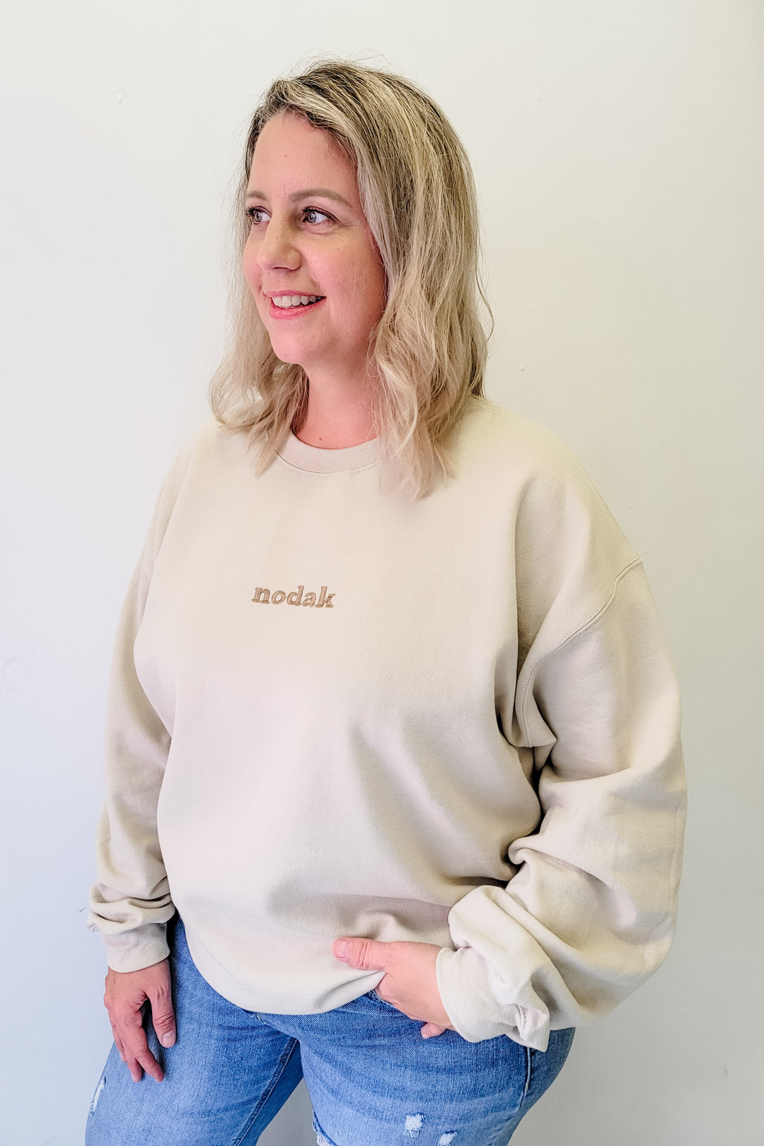 Nodak Tan Embroidered Crewneck Sweatshirt