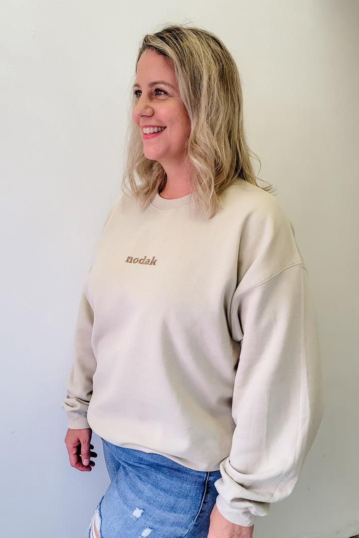 Nodak Tan Embroidered Crewneck Sweatshirt