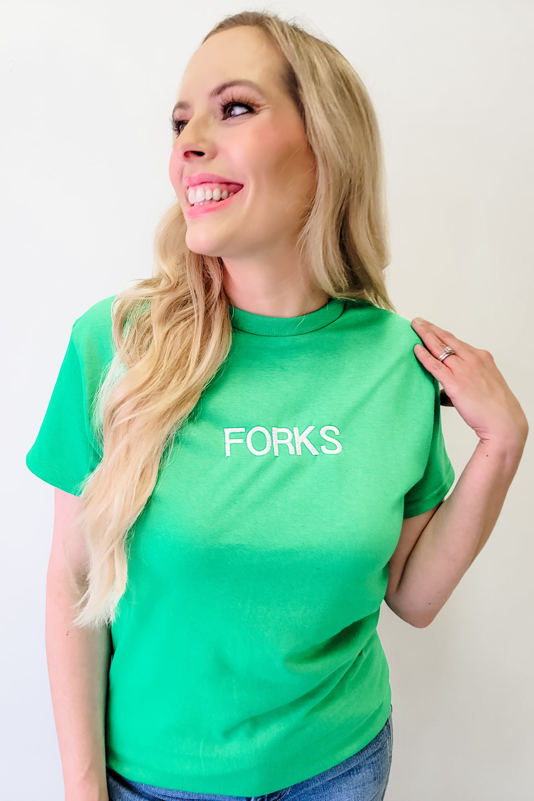 Green Forks Embroidered Tee