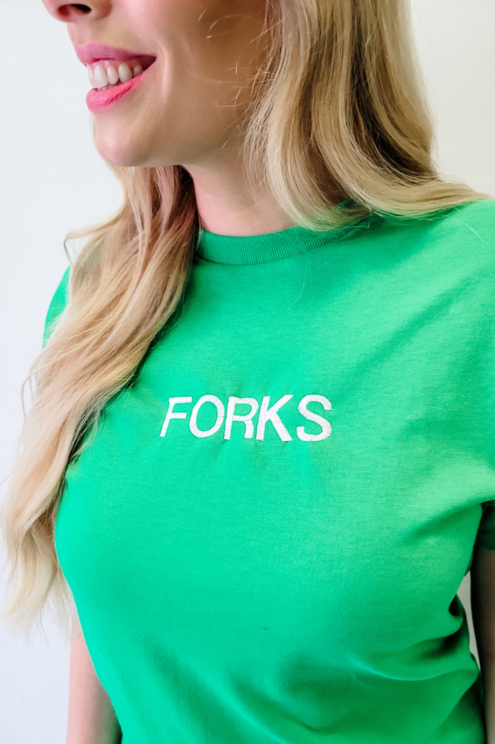 Green Forks Embroidered Tee