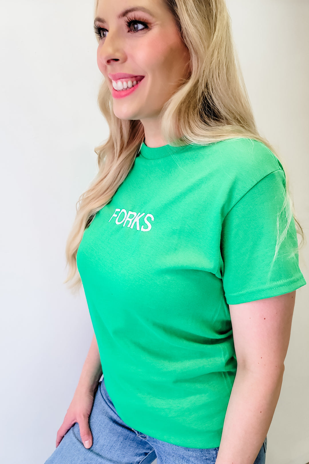 Green Forks Embroidered Tee