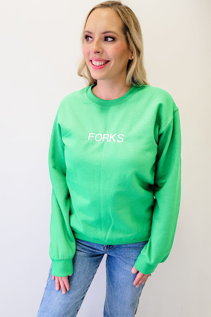 Green Forks Embroidered Crewneck Sweatshirt