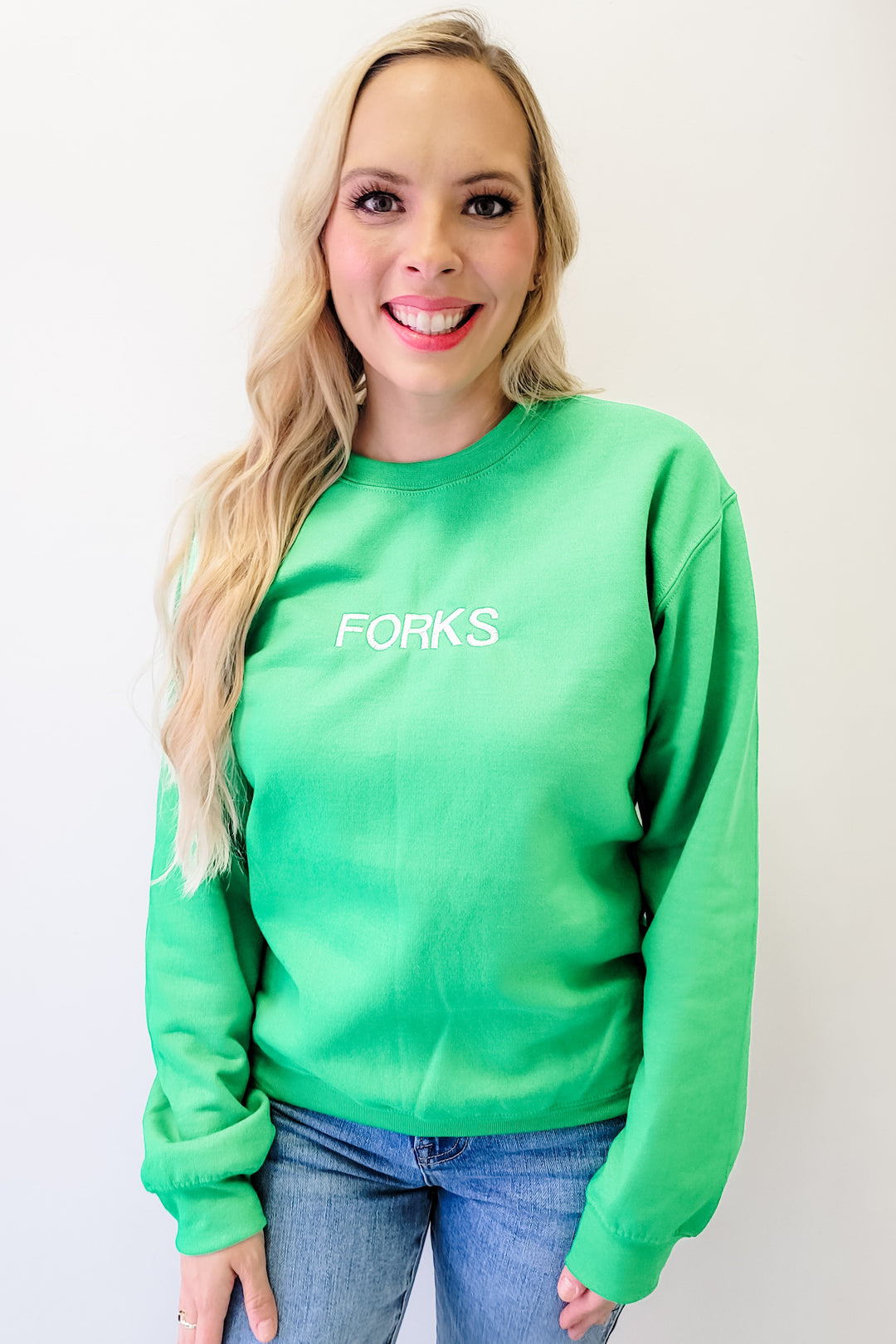 Green Forks Embroidered Crewneck Sweatshirt