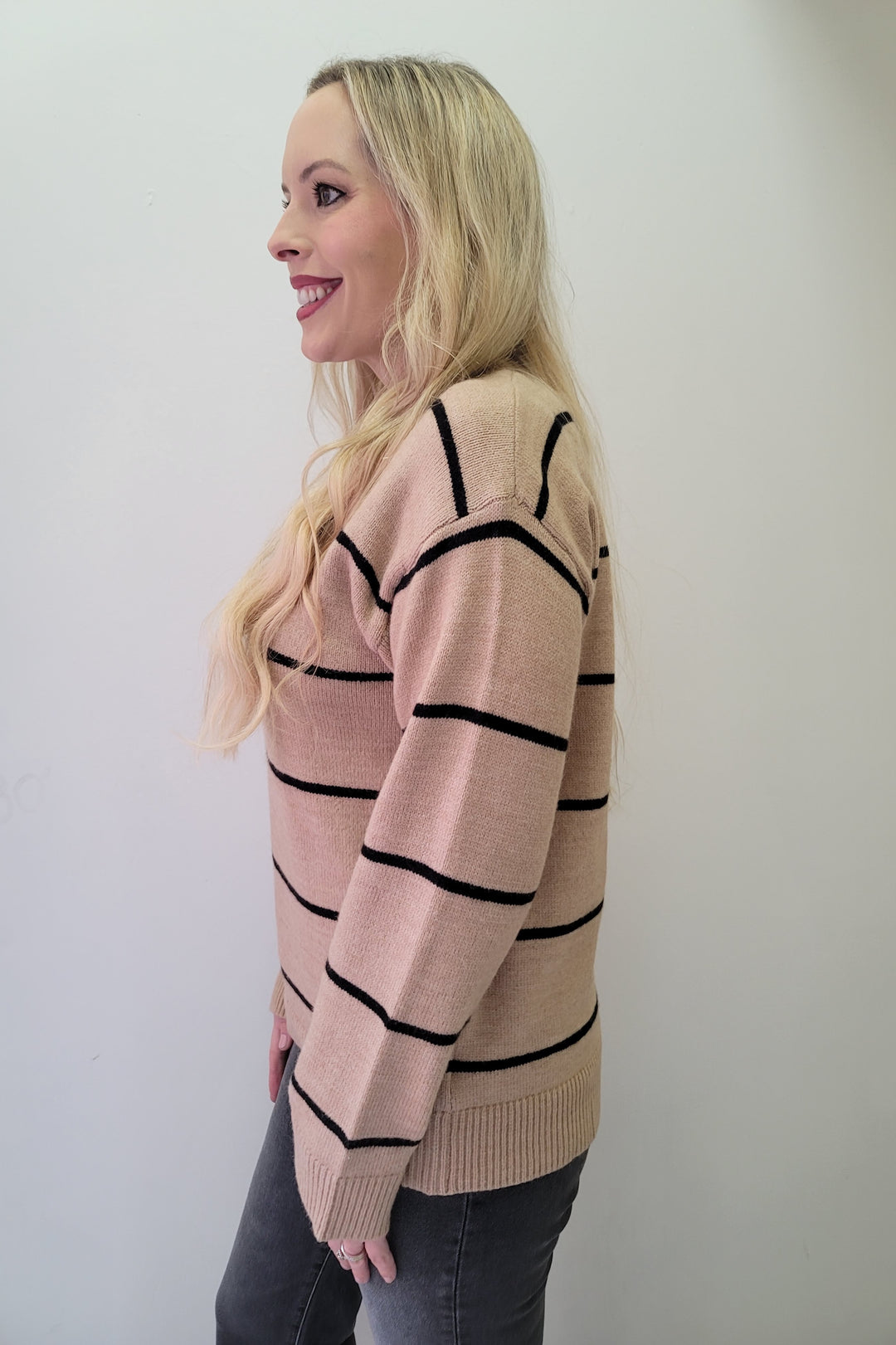 Taupe & Black Striped Loose Fit Sweater