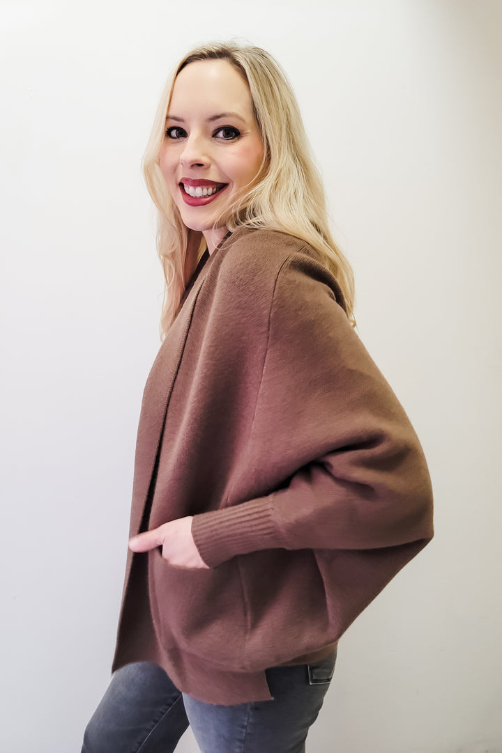 Brown Cocoon Batwing Sleeve Cardigan