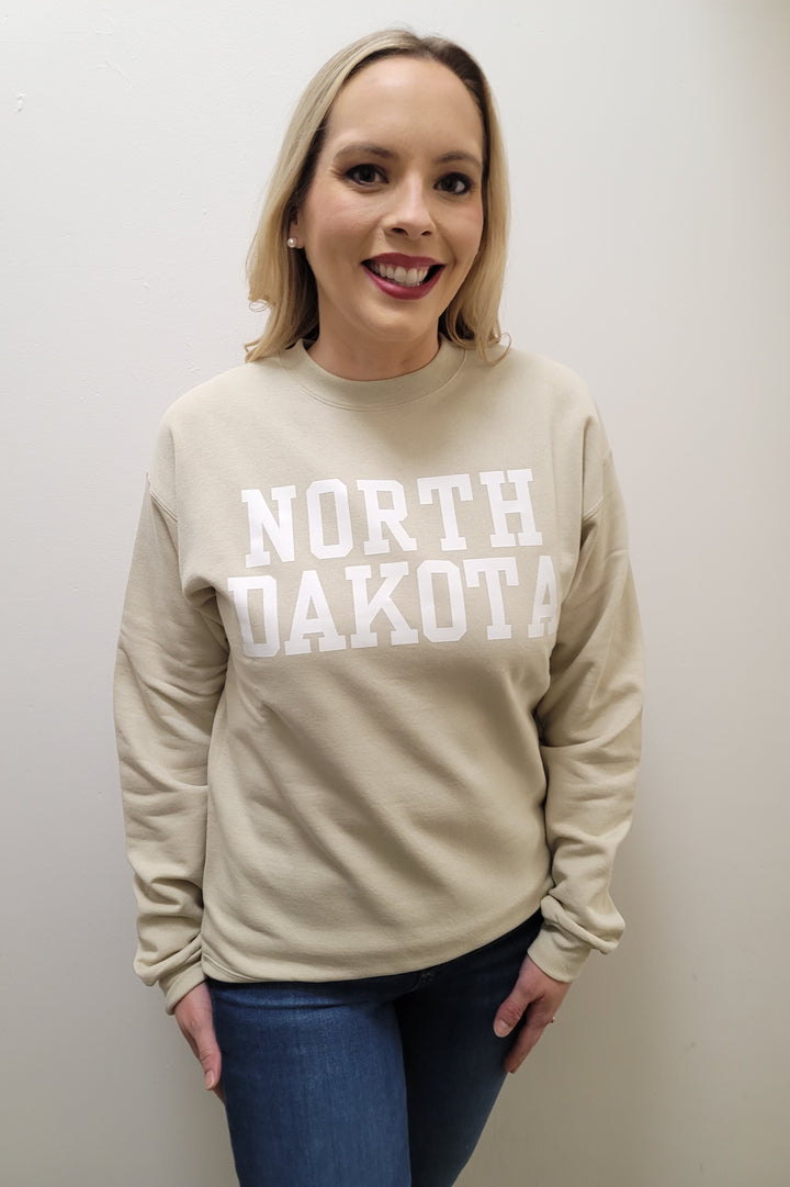 North Dakota Tan Graphic Crewneck Sweatshirt