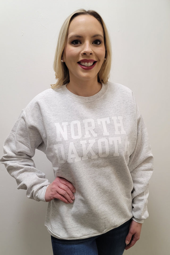 North Dakota Ash Grey Graphic Crewneck Sweatshirt